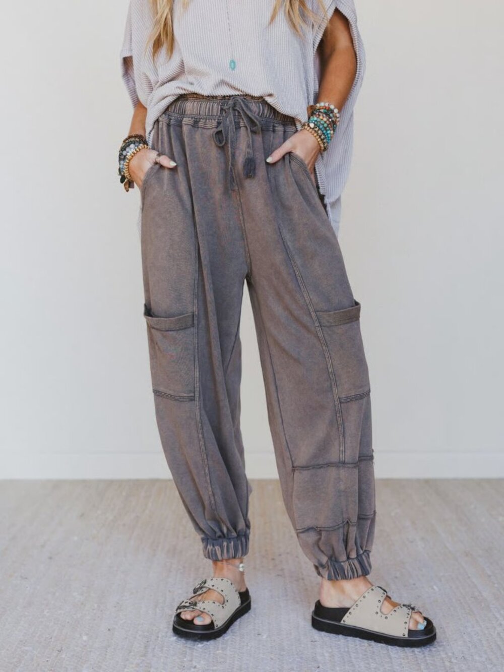 Oli & Hali Joggers Womens Size Large Faded Brown True to You Jogger Pant Slouchy - Picture 3 of 15